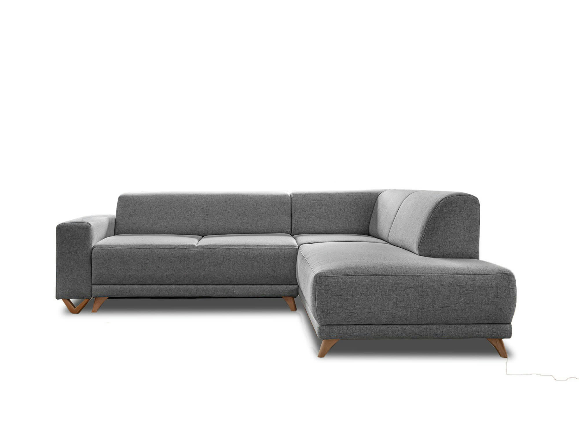 BELLA - Canapé d'angle droit convertible 5 places en tissu gris