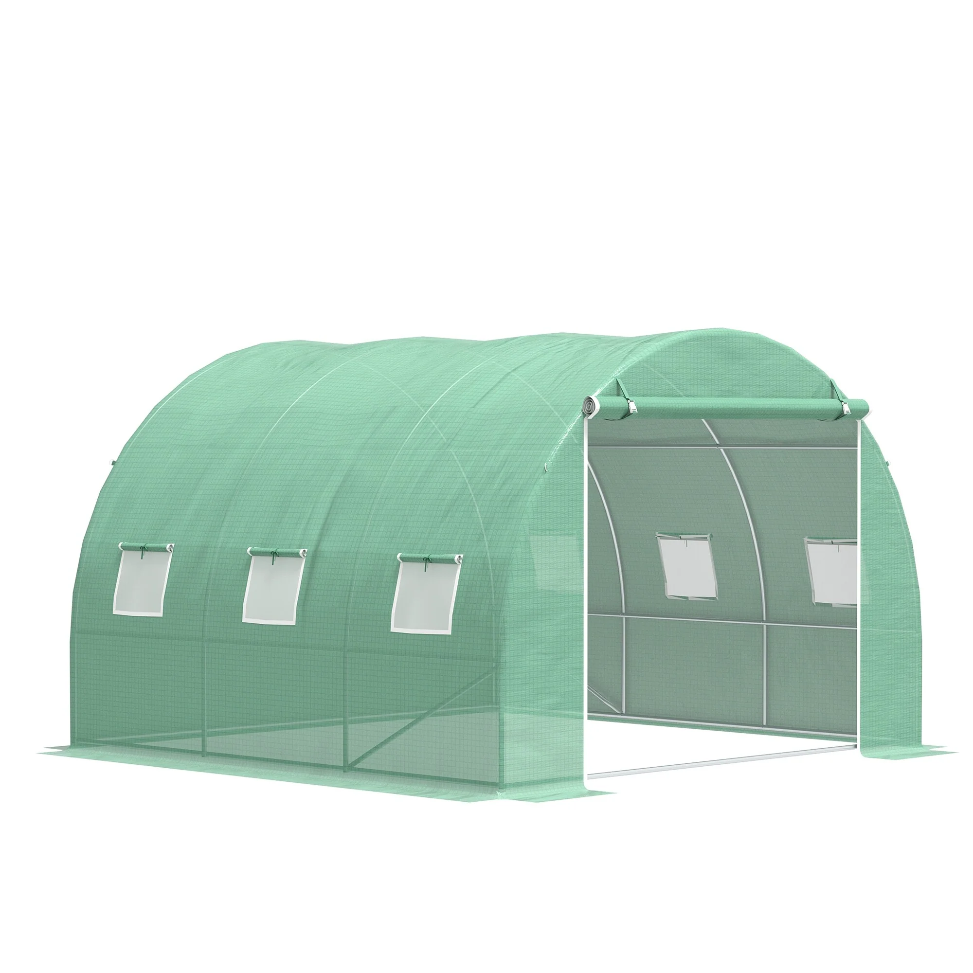 UV-Resistant Plant Shed Gardening Plant Hot House Garden Shed with Zipper Door & Mesh Roll-up Windows Tunnel Hoop Greenhouse
