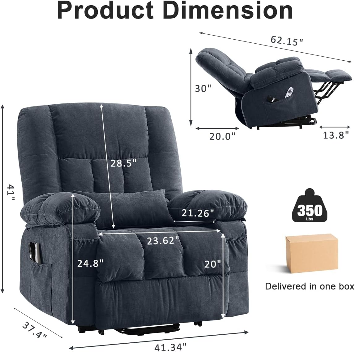 BOSMILLER Power Lift Recliner Chair with Massage and Heat for Elderly,Electric Recliner Single Sofa with Footrest,Side Pocket and USB Charge Port for Living Room