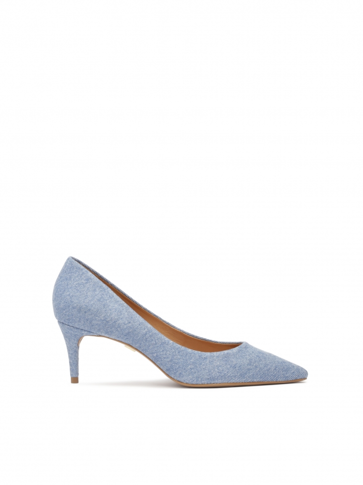 Blue denim fabric pumps