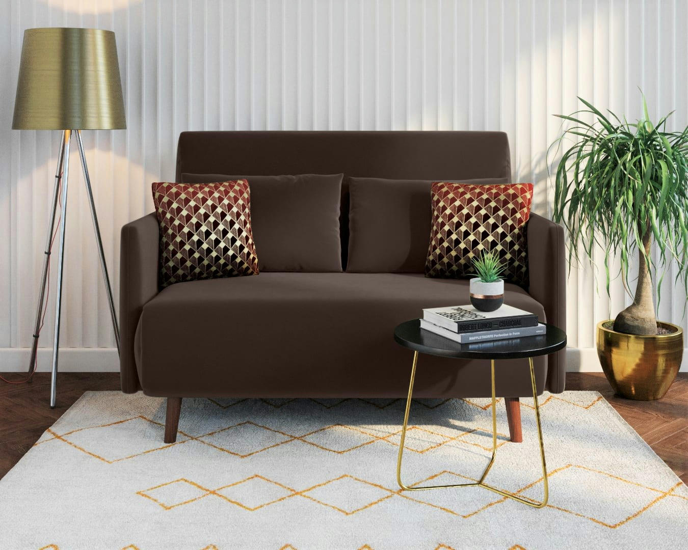 OLYMPIA - Canapé-lit 2 places en velours brun foncé