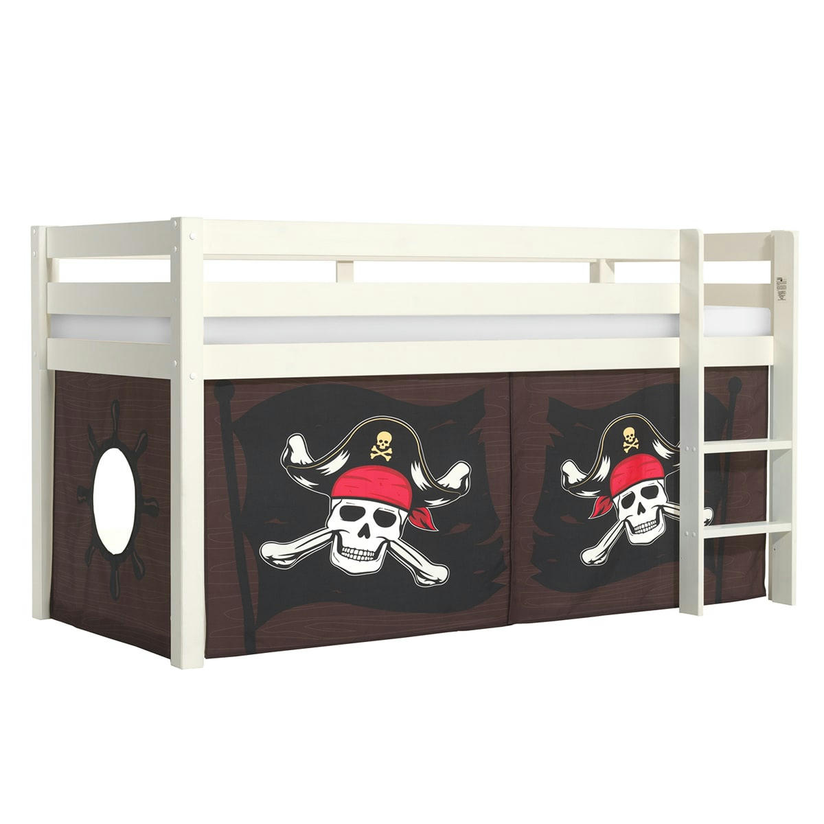 PINO - Lit mi-hauteur 90x200 sommier inclus housse pirate blanc