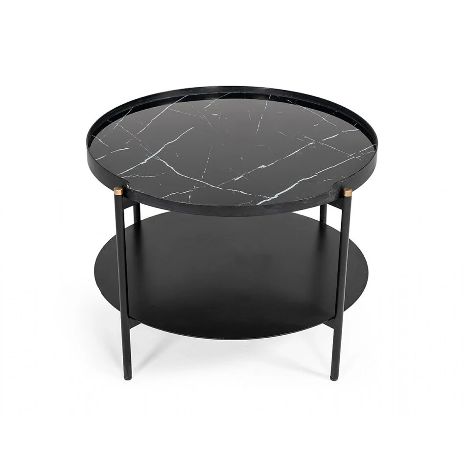Modern Black Marble Painted Round Metal Coffee Table