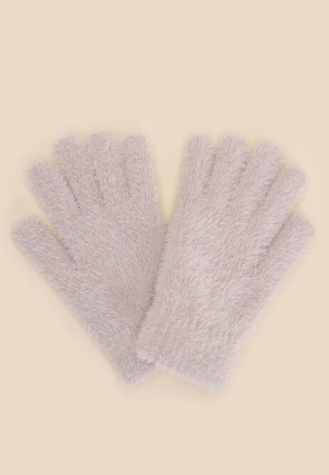 Womens Cream Eyelash Knit Gloves