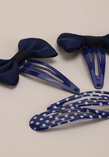Girls 6pk Navy Polka Dot & Bow Hair Clips