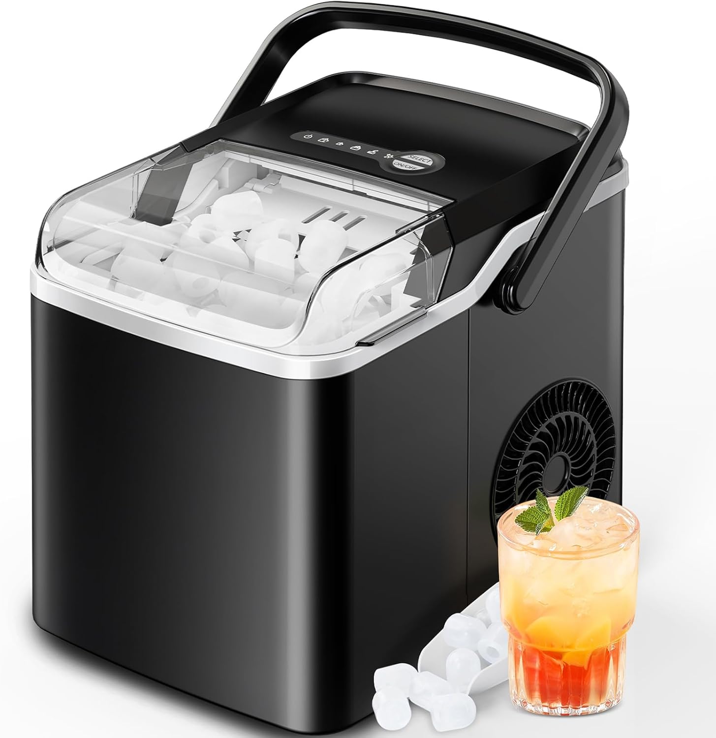 Silonn Countertop Ice Maker, 9 Cubes Ready in 6 Mins, 26lbs in 24Hrs, Portable Ice Machine with Self-Cleaning, 2 Sizes of Bullet Ice for Home/Kitchen/Party/RV, Black