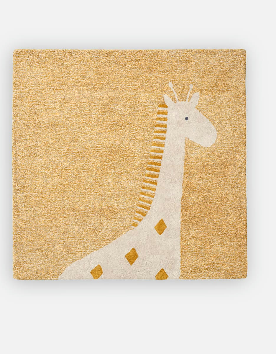 - Tapis duveteux bio ocre girafe 120 x 120cm