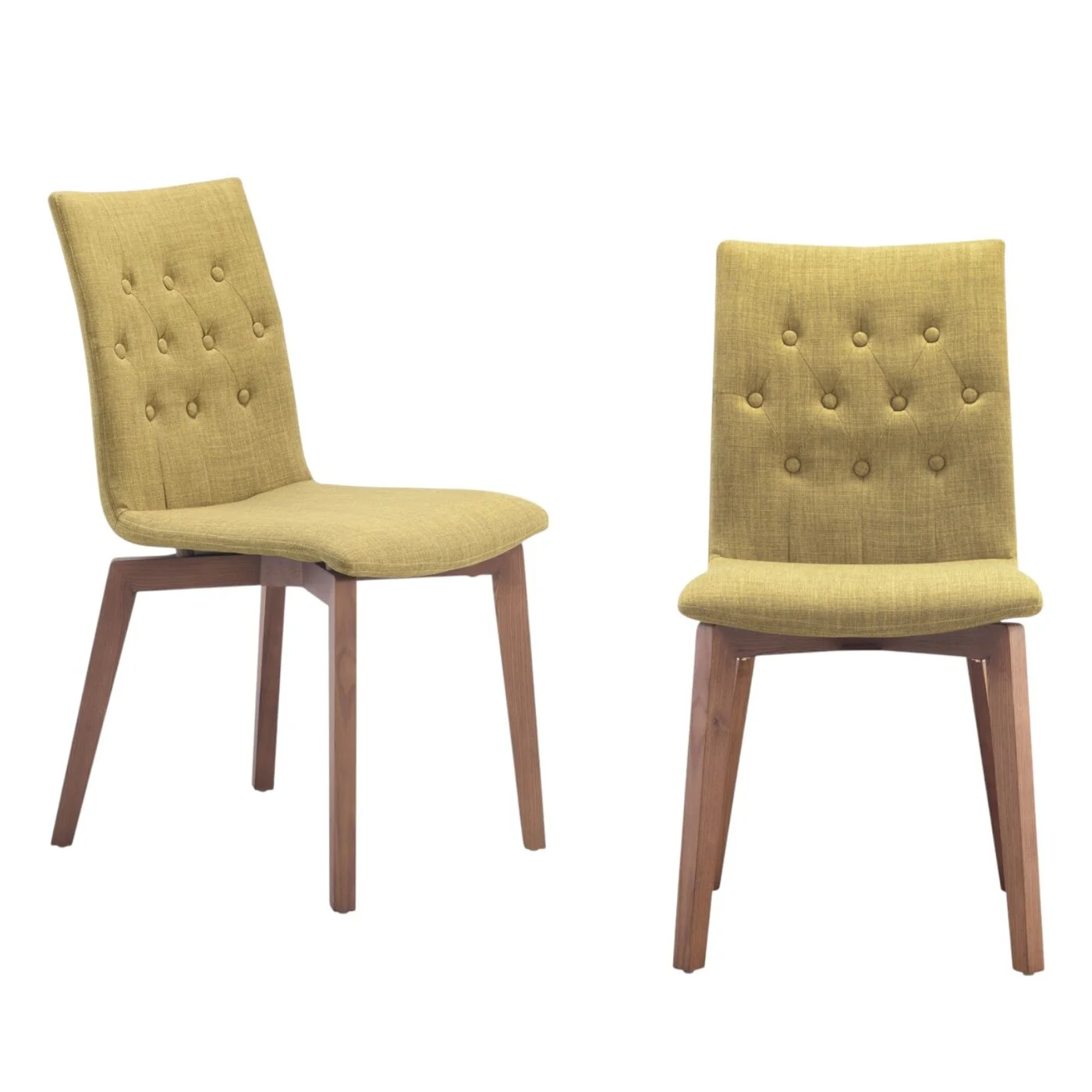 HomeRoota Set of Two Tufted Green And Brown Upholstered Fabric Dining Side Chairs