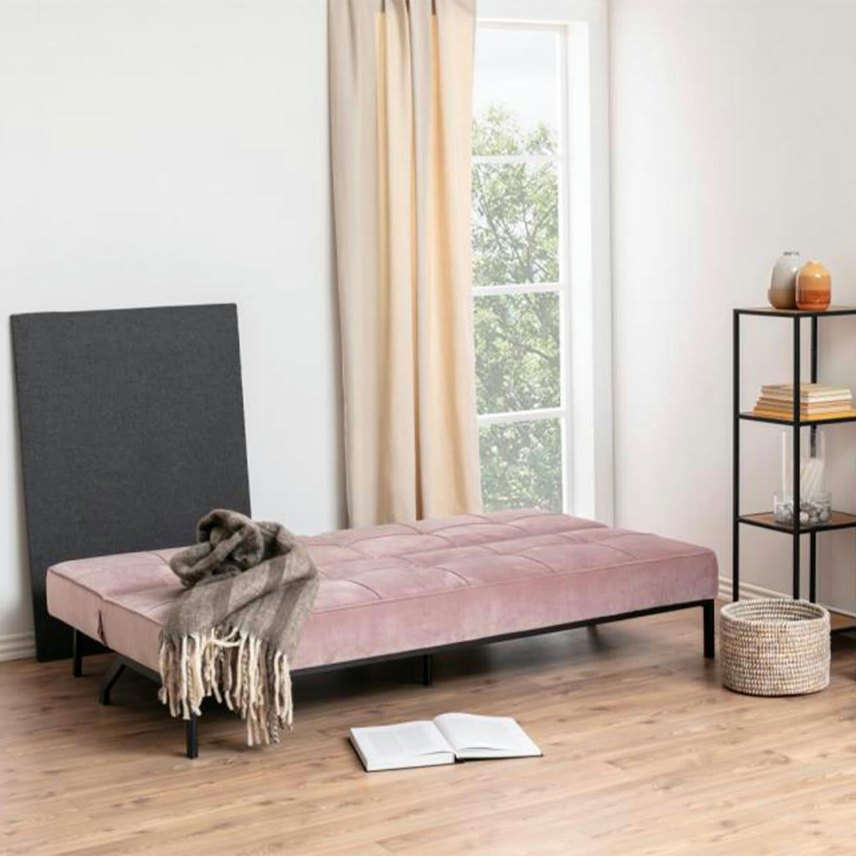 PERUKIA - Canapé convertible en velours matelassé rose