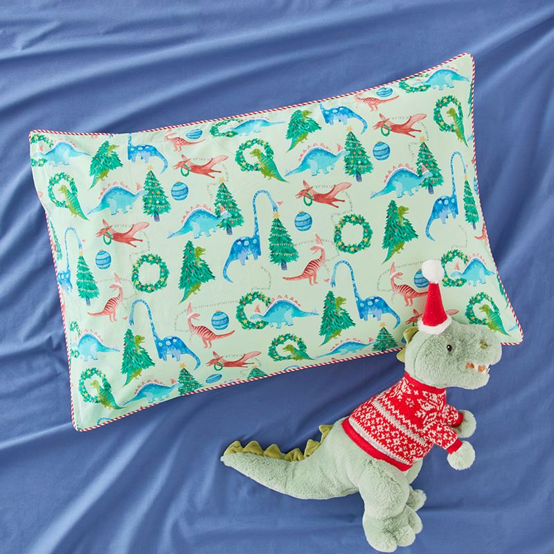 Dino Carols Christmas Text Pillowcase