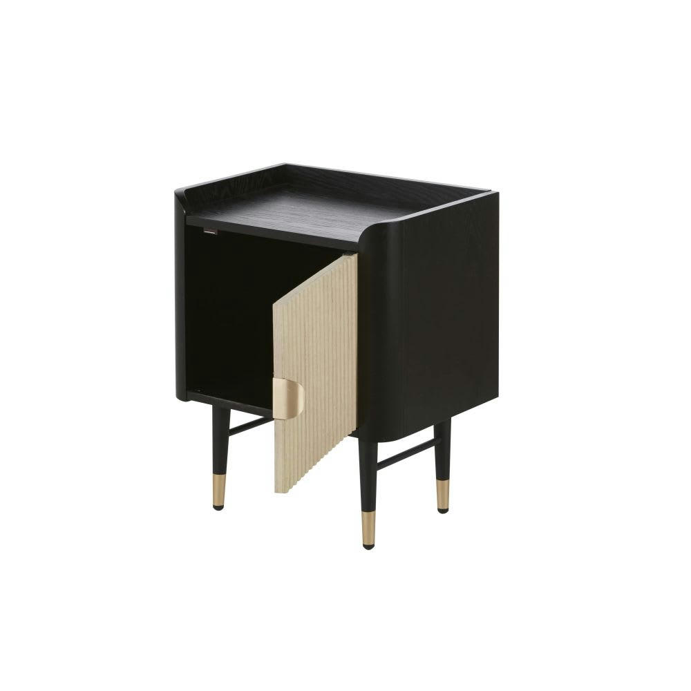 Brookfield - Table de chevet 1 porte noire, beige et doré