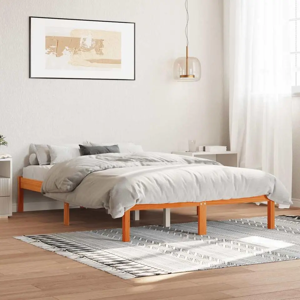 vidaXL - Bed frame zonder matras - Wasbruin - Massief grenenhout - 140x200 cm