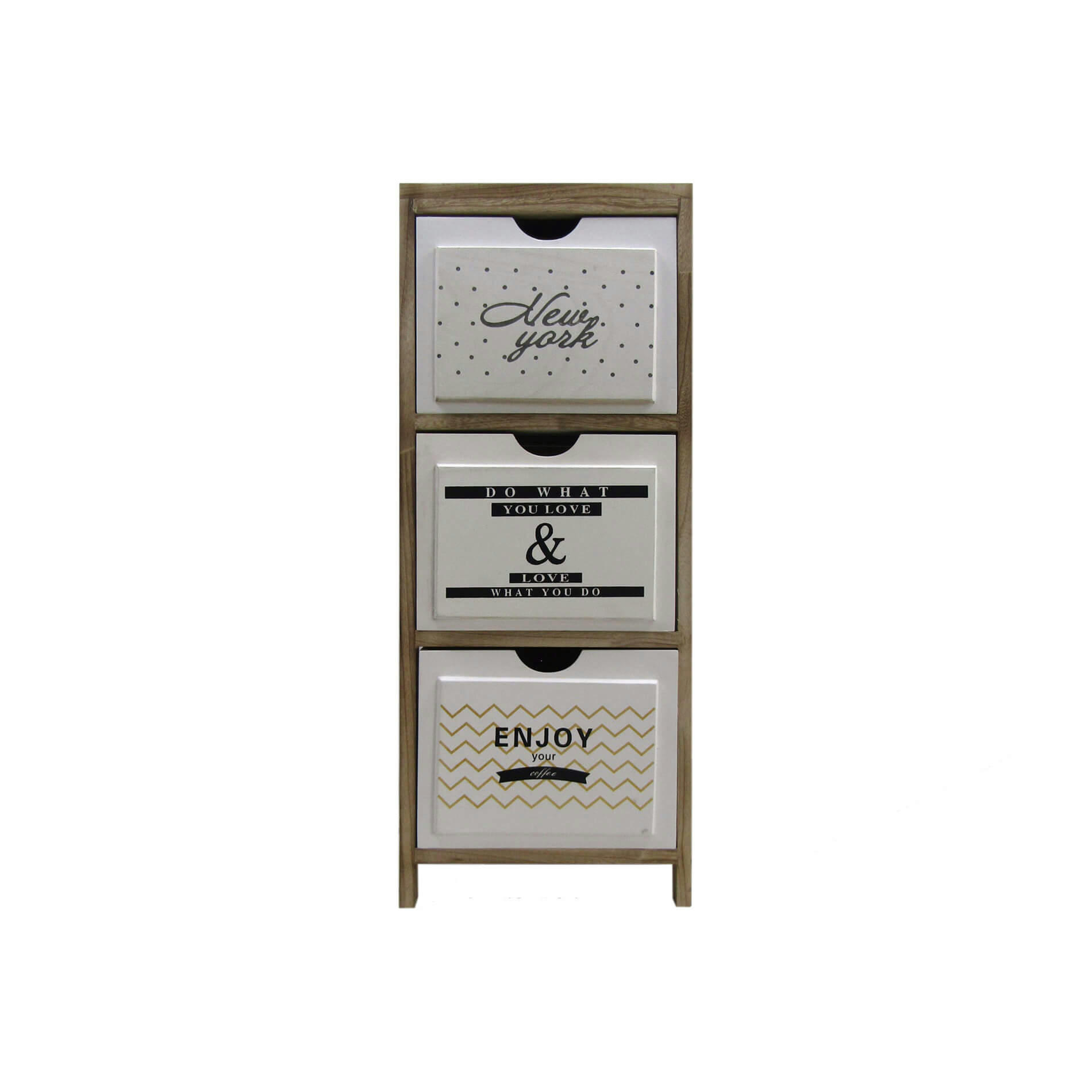 - Table de chevet relief avec 3 tiroirs en bois marron et blanc