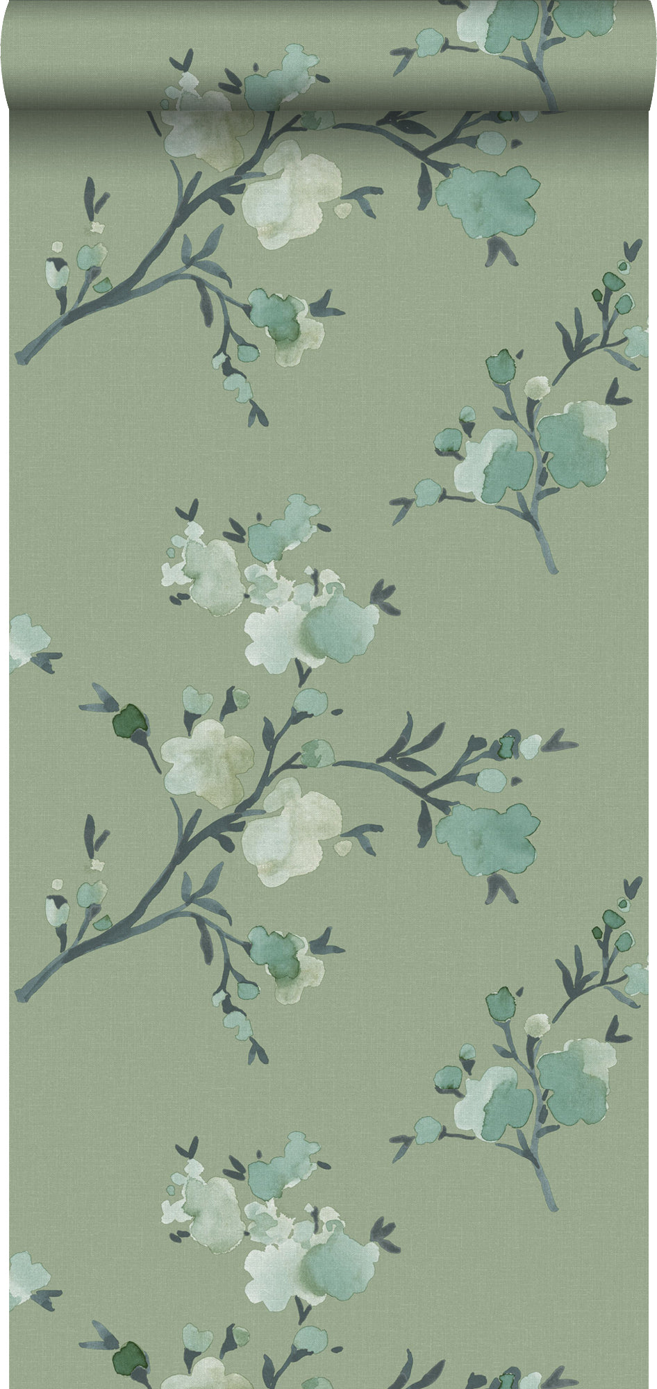 Walls4You behang bloemmotief vergrijsd groen - 53 cm x 10.05 m - 935337
