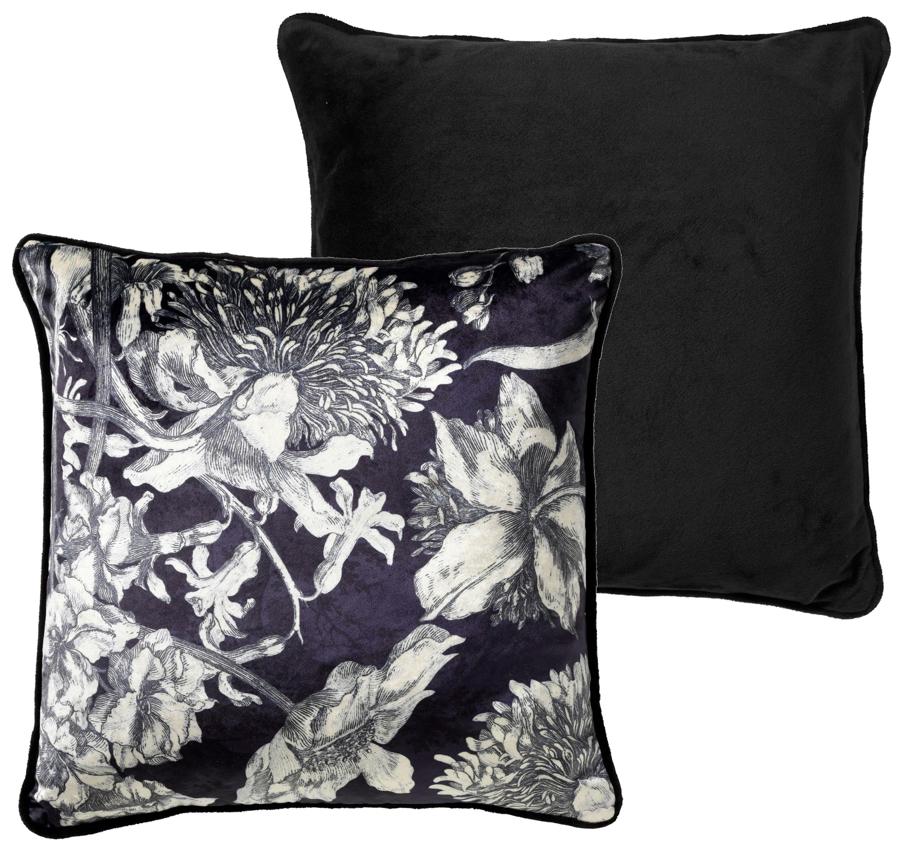 LAUREN - Housse de coussin noir en velours-45x45 cm avec motif fleuri