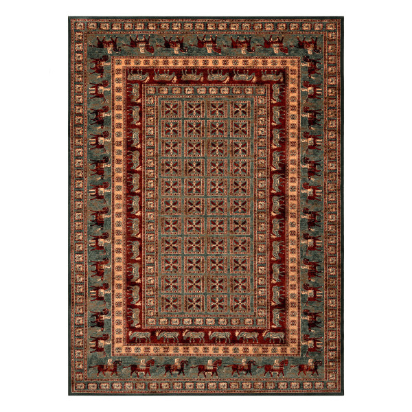 Dywan wełniany KASHQAI 4301 401 orientalny, ramka zielony / 67x130 cm