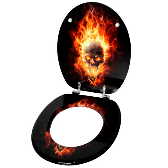 WC-Sitz, BxL: 37,7 x 47 cm, Totenkopf in Flammen