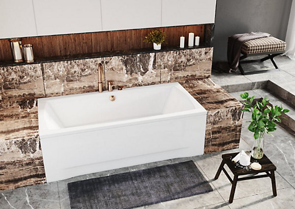 Baignoire rectangulaire 140 x 70 APRI acrylique blanc   Support stabilisateur en polystyrène   Pieds   Vidage à chromé