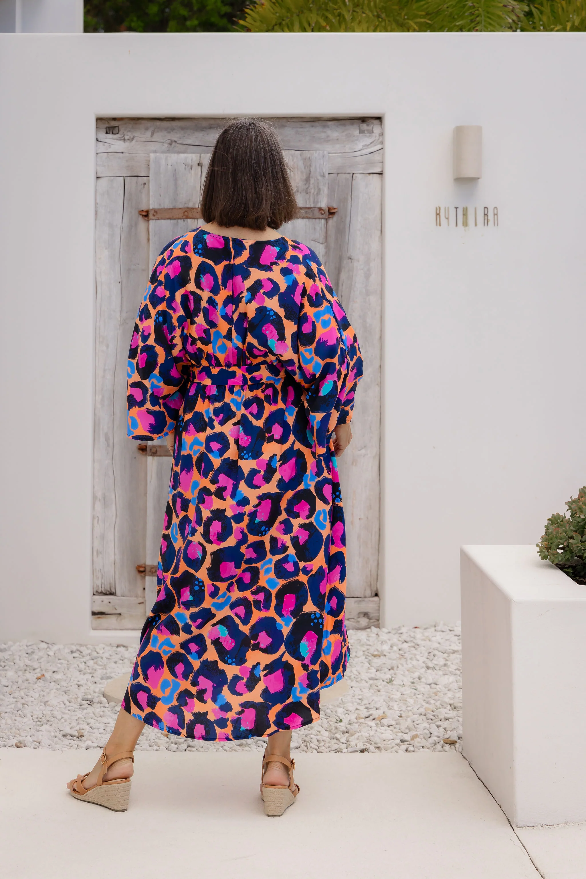 Polly Midi Dress in Sherbie - Peach Leopard by Kasey Rainbow