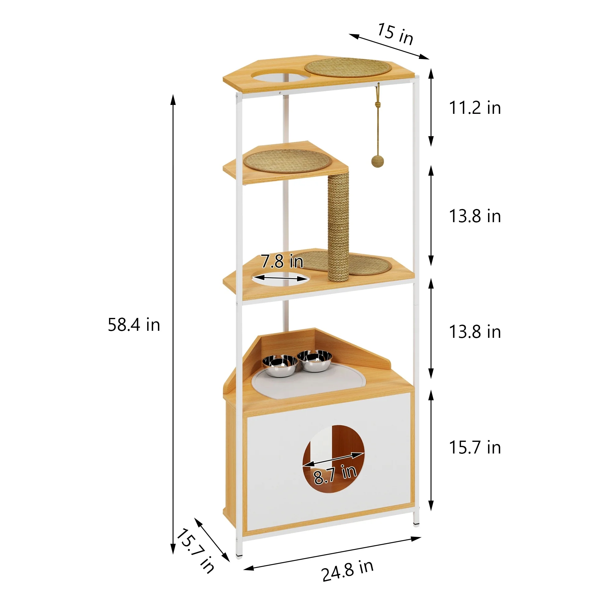 Corner Cat Tower, Cat Tree with Scratching Post, Cat Condo with Feeding Station and Climbing Platforms, Pet Furniture for Indoor