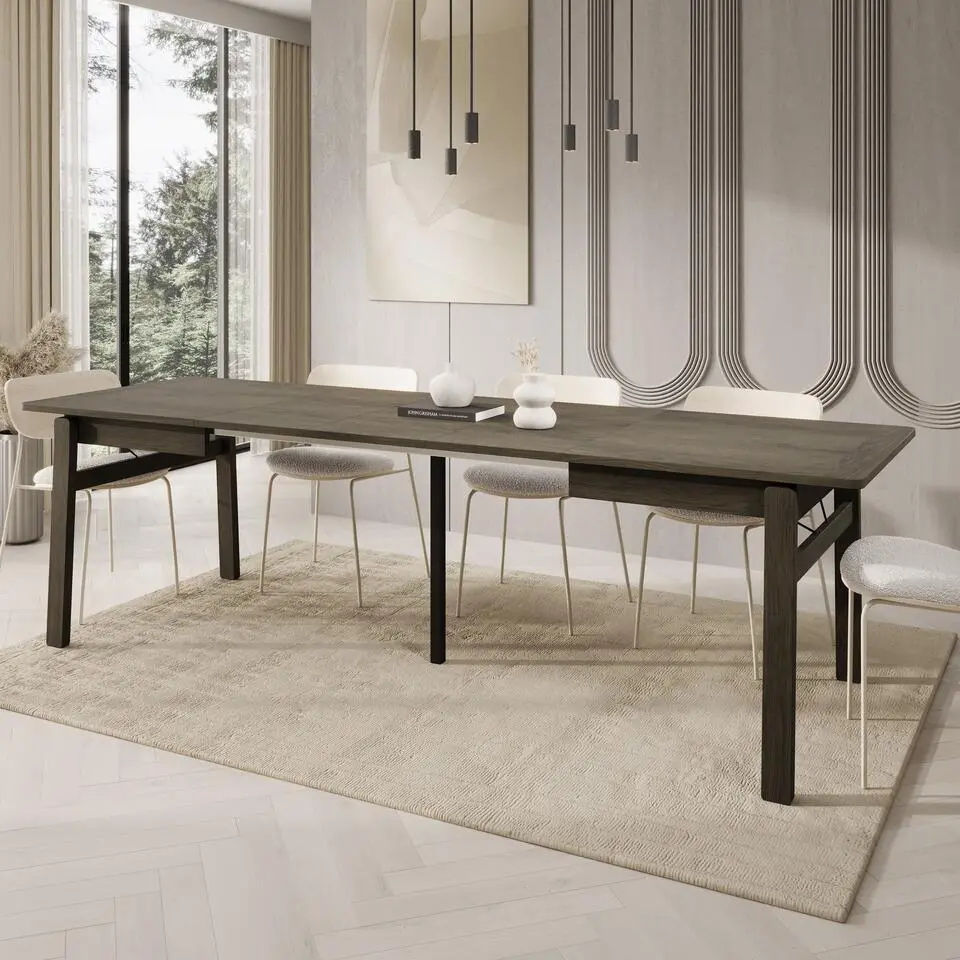 Meubella - Portino - Eetkamertafel - Donker eiken - 149-269x77x85 cm