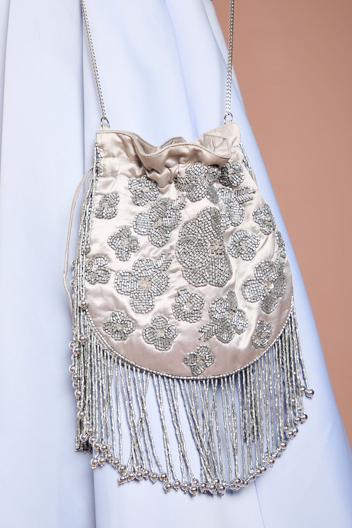 Coast Blair Embellished Drawstring Grab Bag With Fringe Detail