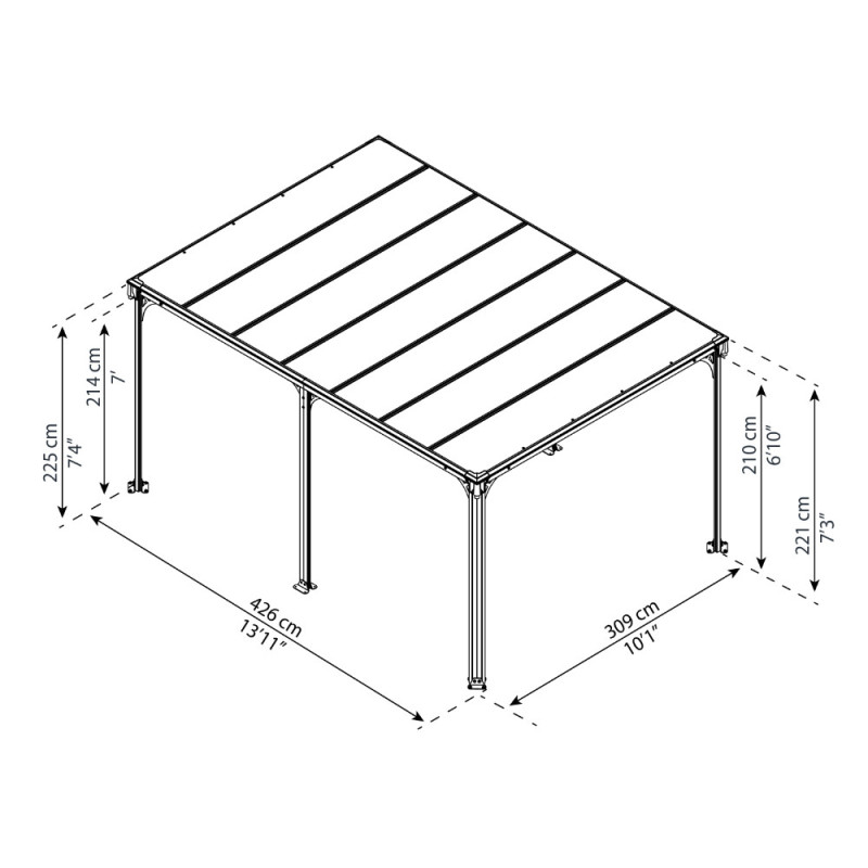Tonnelle de jardin Milano 4,26 x 3,09 x 2,25 m CANOPIA