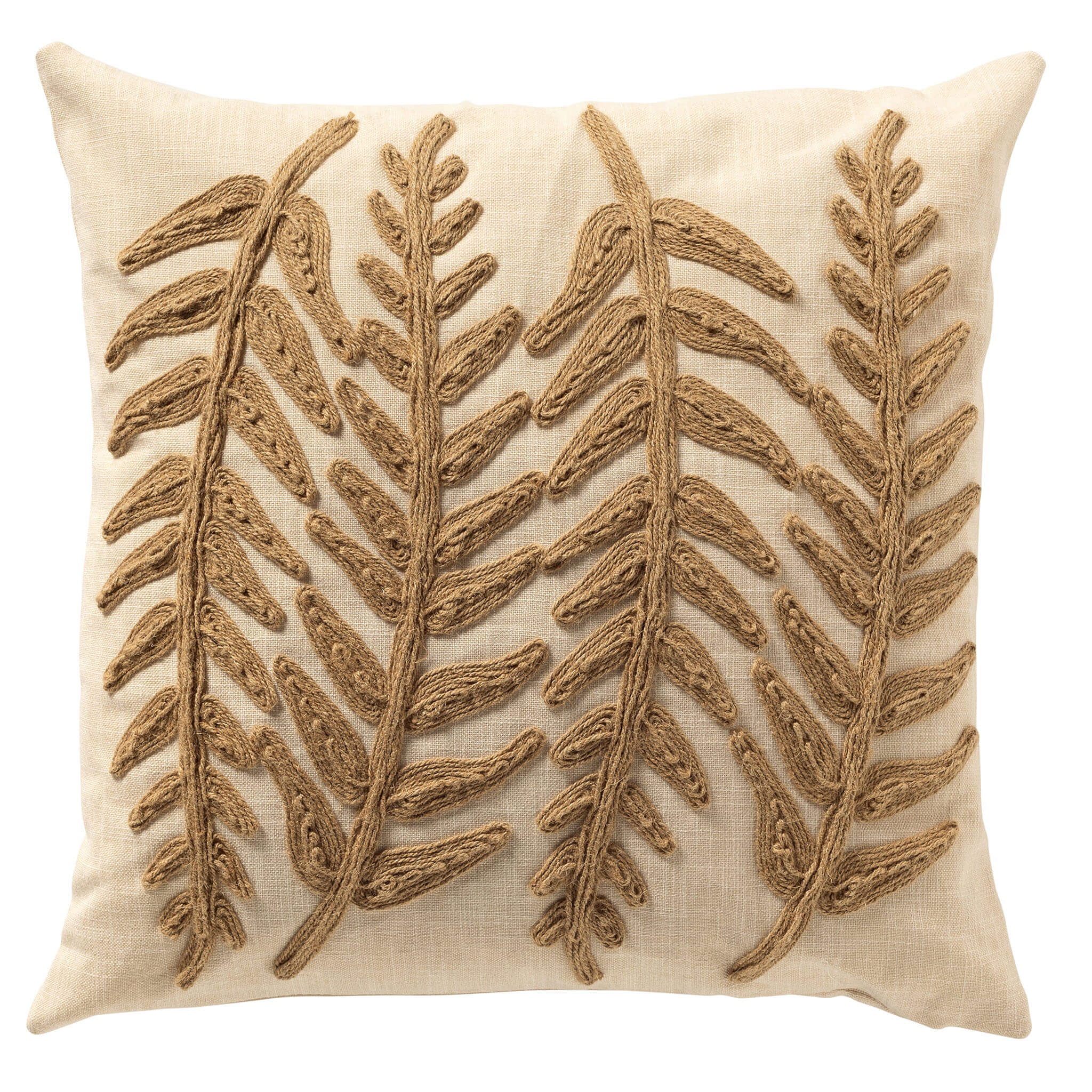 AMIR - sierkussen 45x45 cm - bladpatroon - Natural - beige