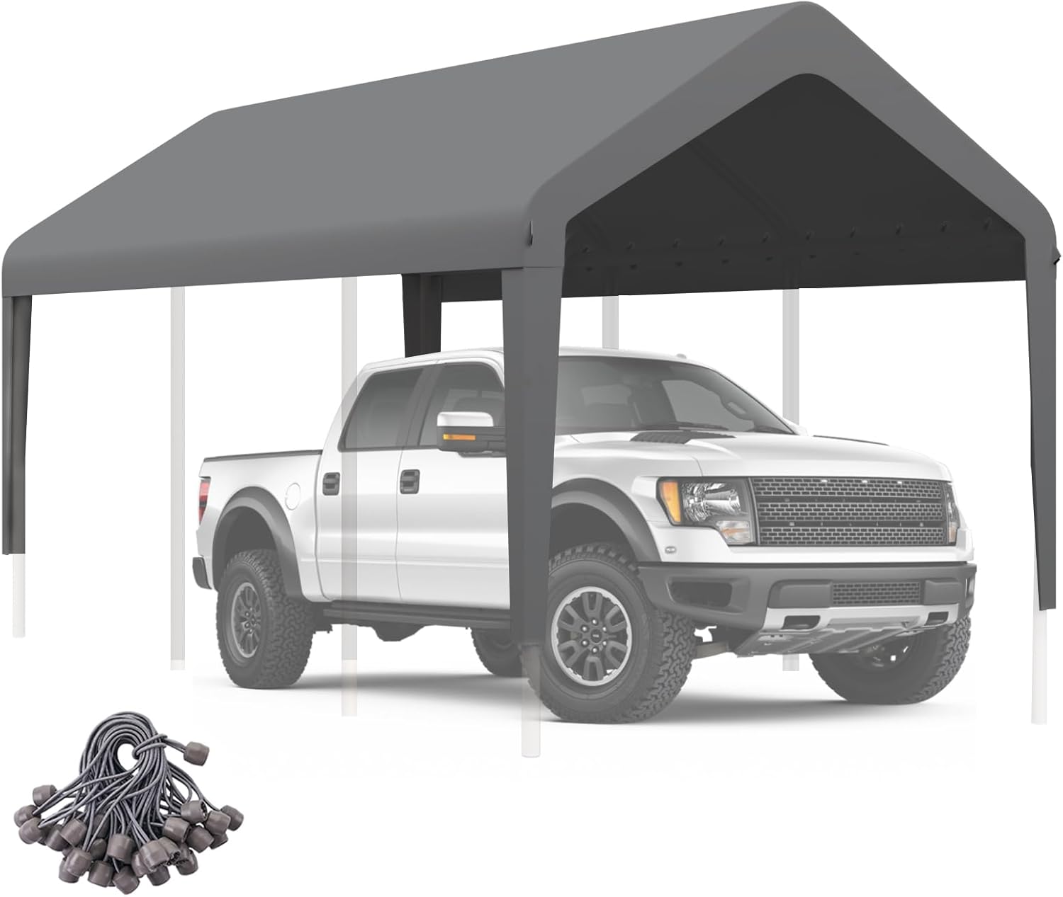 Carport Canopy 10'x20' Heavy Duty Replacement Cover, Garage Shelter Cover 800D Oxford Waterproof & UV Protected Tarp with Ball Bungees, Not Include Frame（Gray）