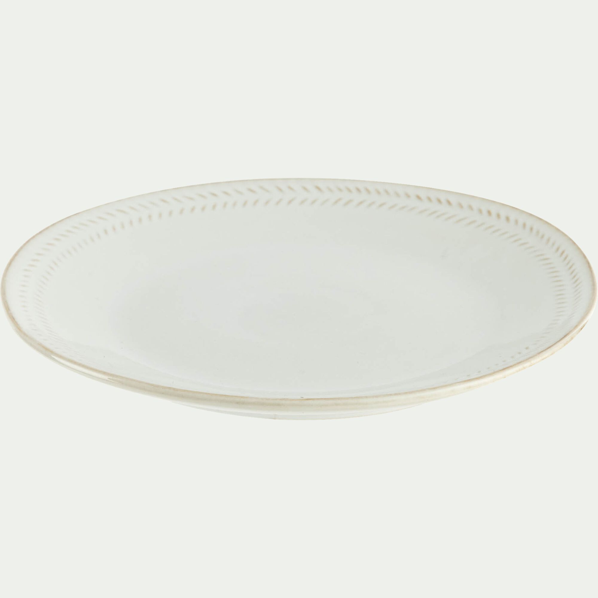 SPIGA - Assiette à dessert en grès avec liseré beige D23cm - blanc ventoux