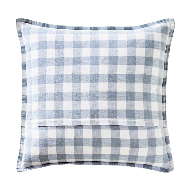 Belgian Light Denim & White Check Vintage Washed Linen Cushion