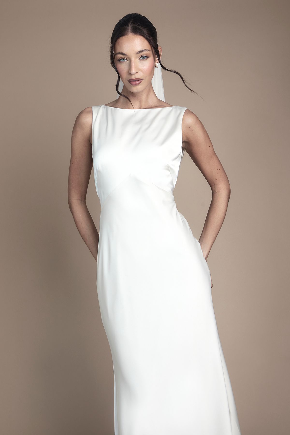 Coast Satin V Back Maxi Wedding Dress with Back Sash Detail