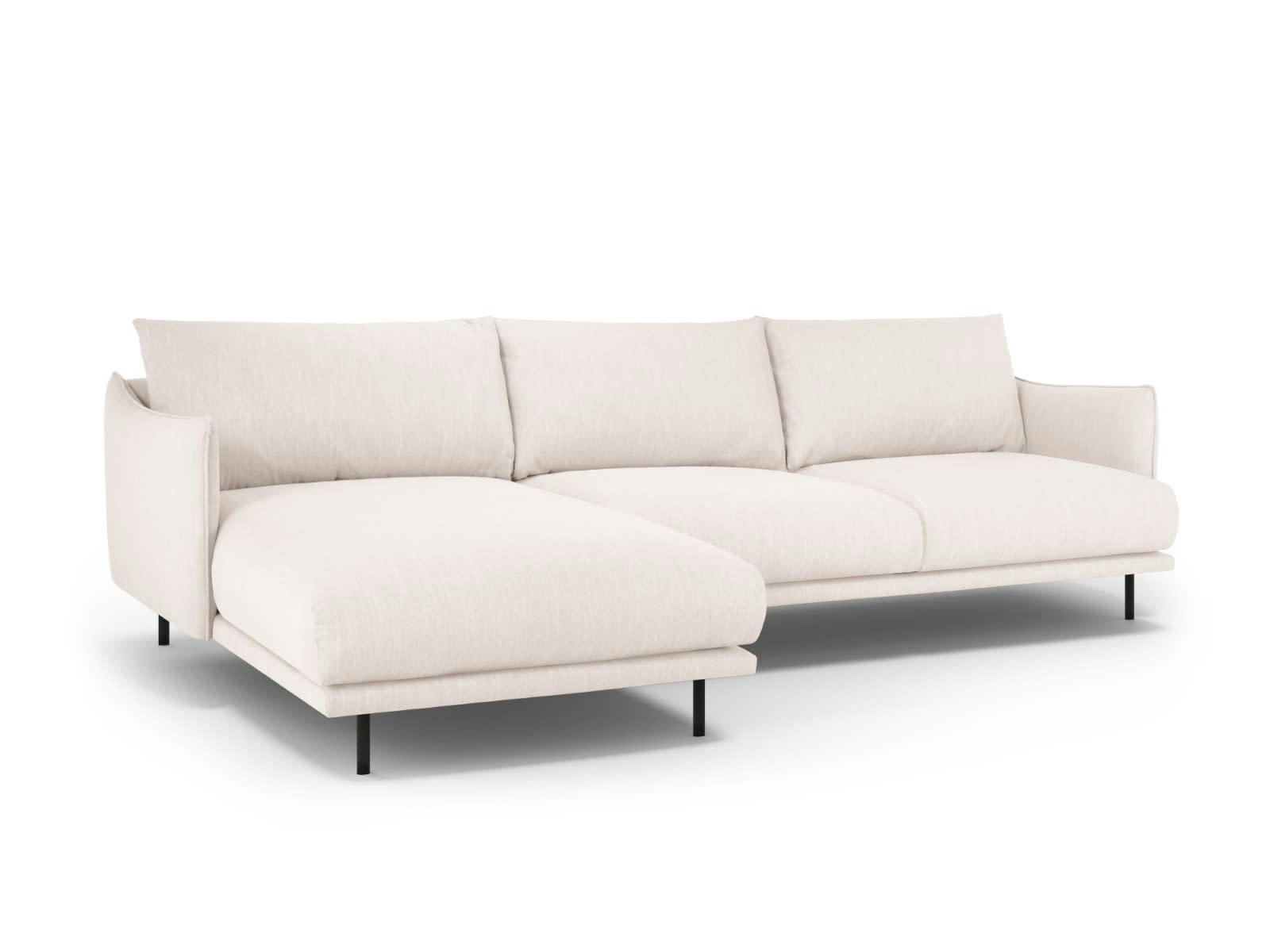 PARIS - Canapé D'Angle Gauche 5 places en Tissu Structurel Beige Clair