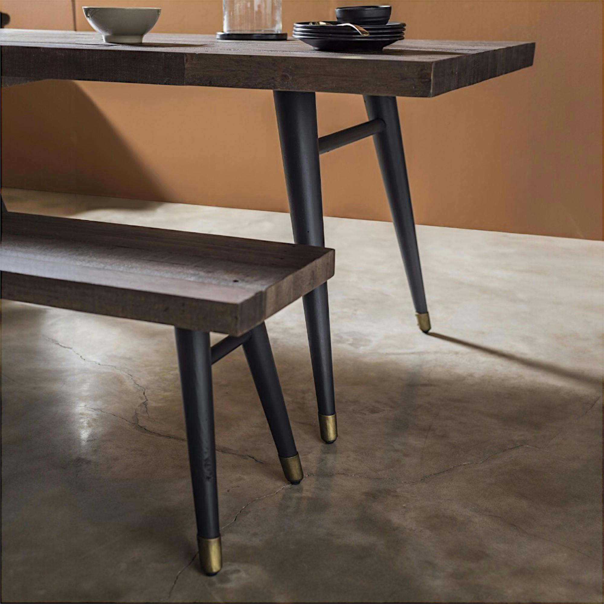 Banc de table bois recyclé piètement effet laiton vieilli 180 cm ADÉLAÏDE