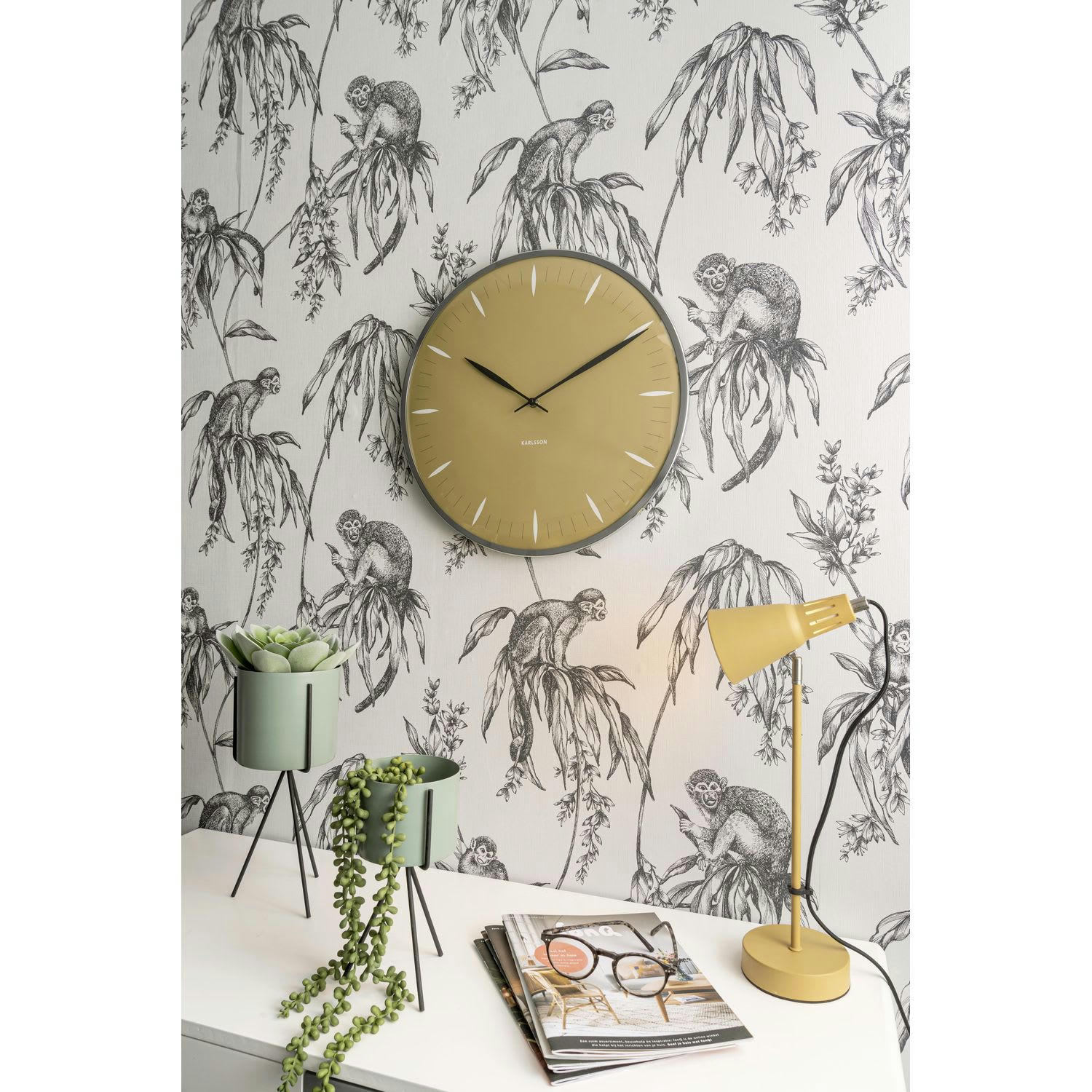 LEAF - Horloge mural d. 40 cm jaune moutarde
