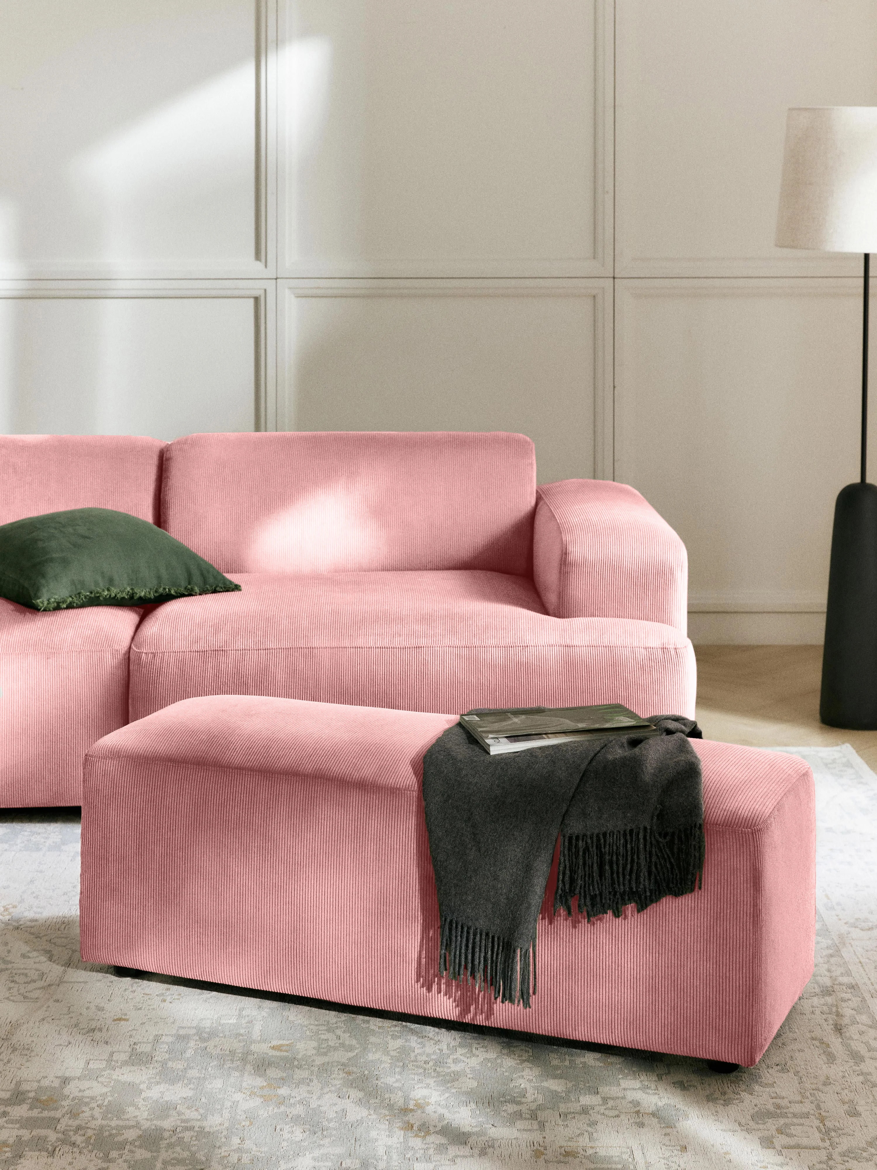 XL Sofa-Hocker Melva aus Cord, B 116 x T 42 cm
