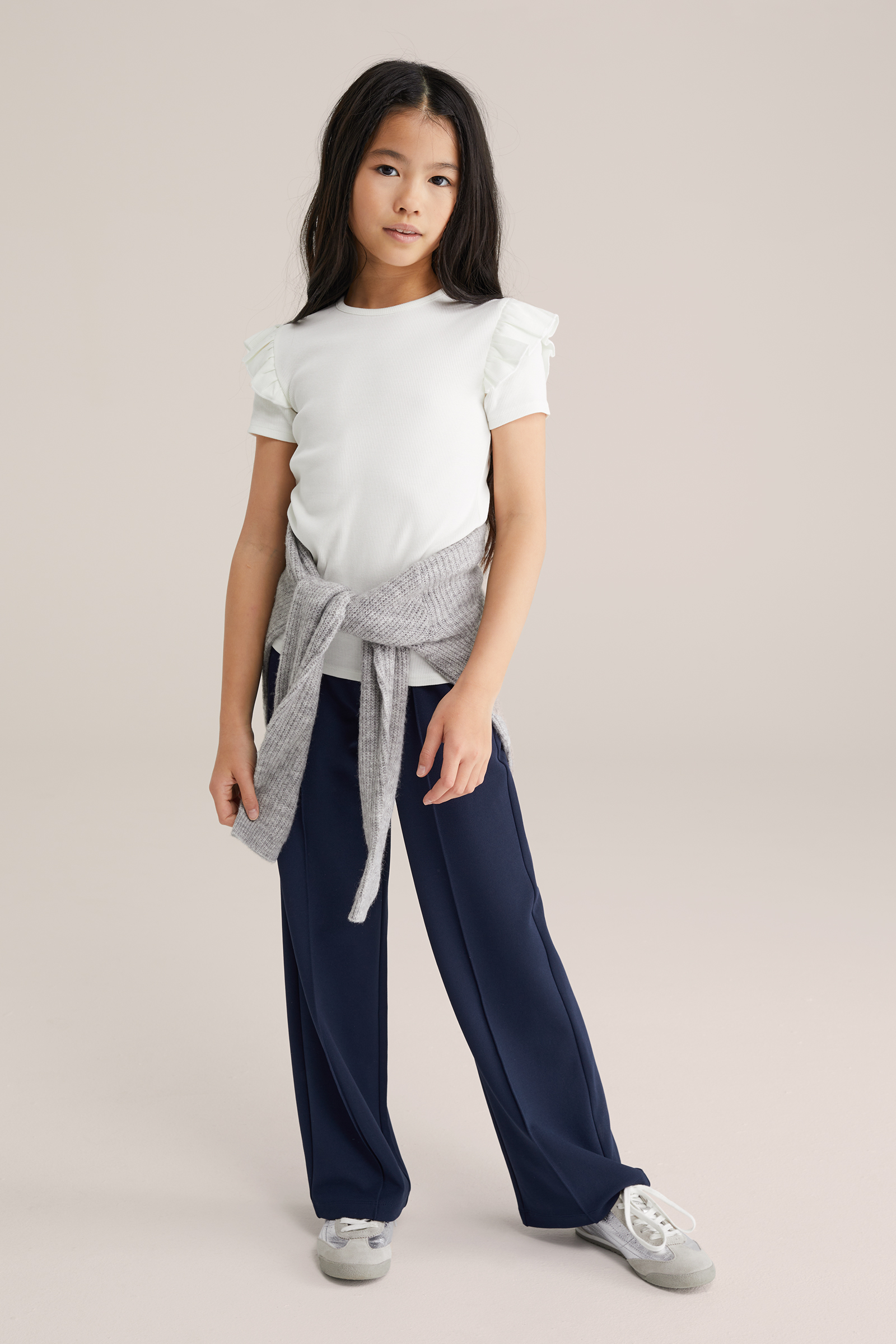 Meisjes straight fit broek met structuur