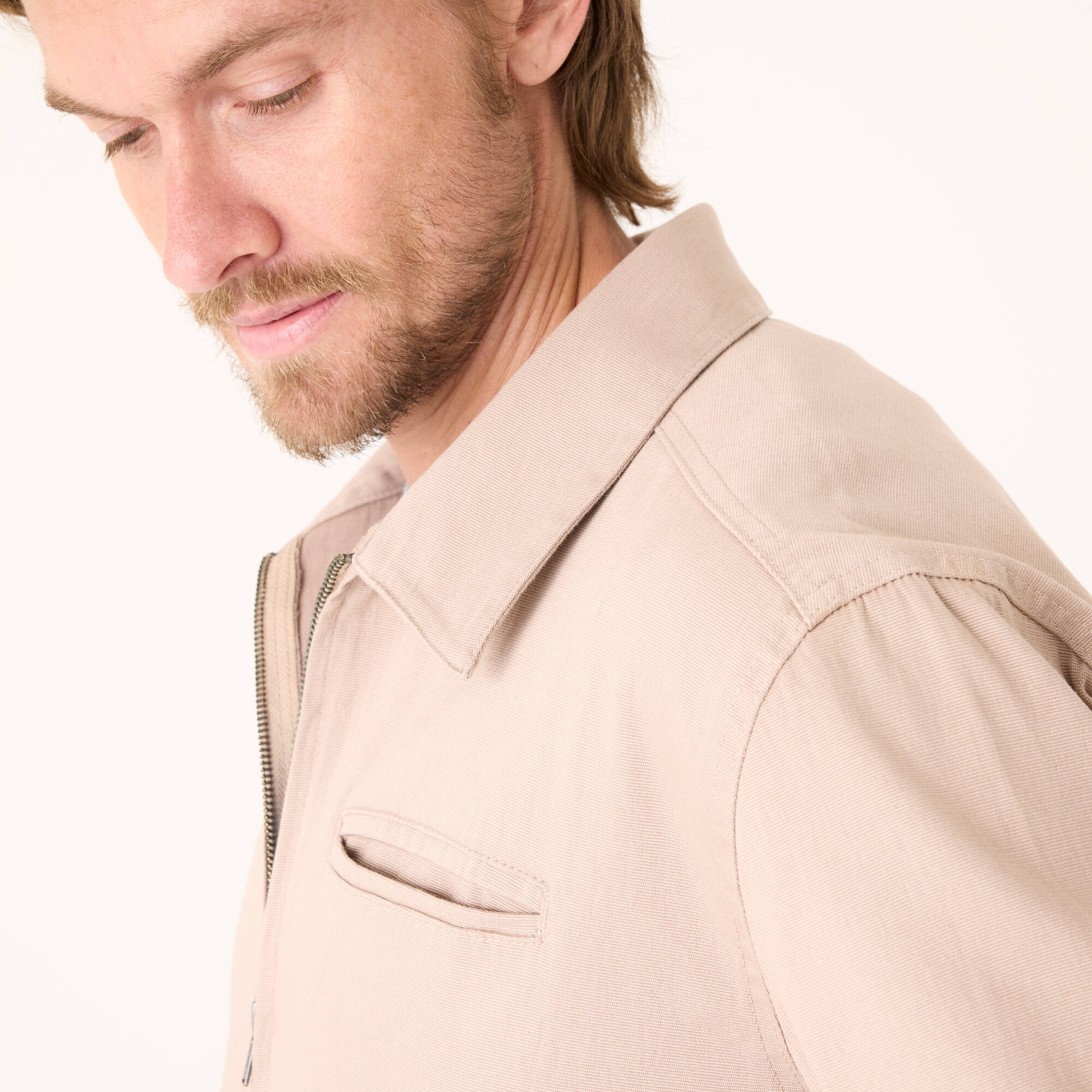 Blouson zippé col chemise toile canvas