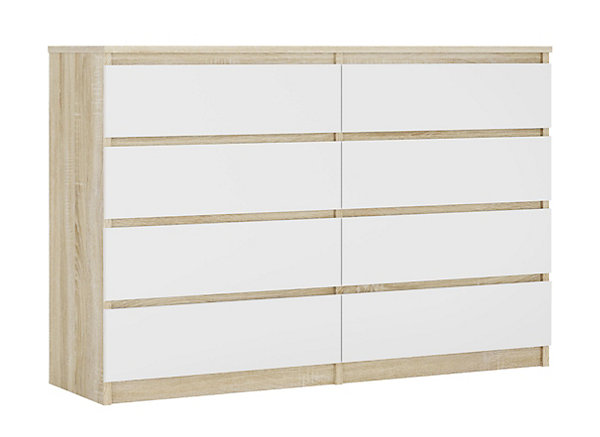 Commode 8 Tiroirs, Sonoma Chêne / Blanc, 140 X 101 X 39 Cm