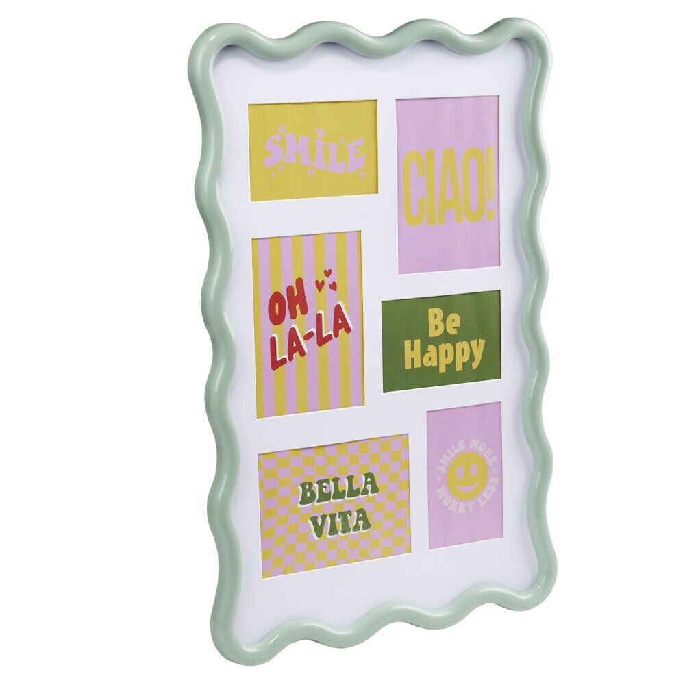 Pêle-mêle bord vague 6 vues plastique 40x60cm (2 modèles blanc ou vert)