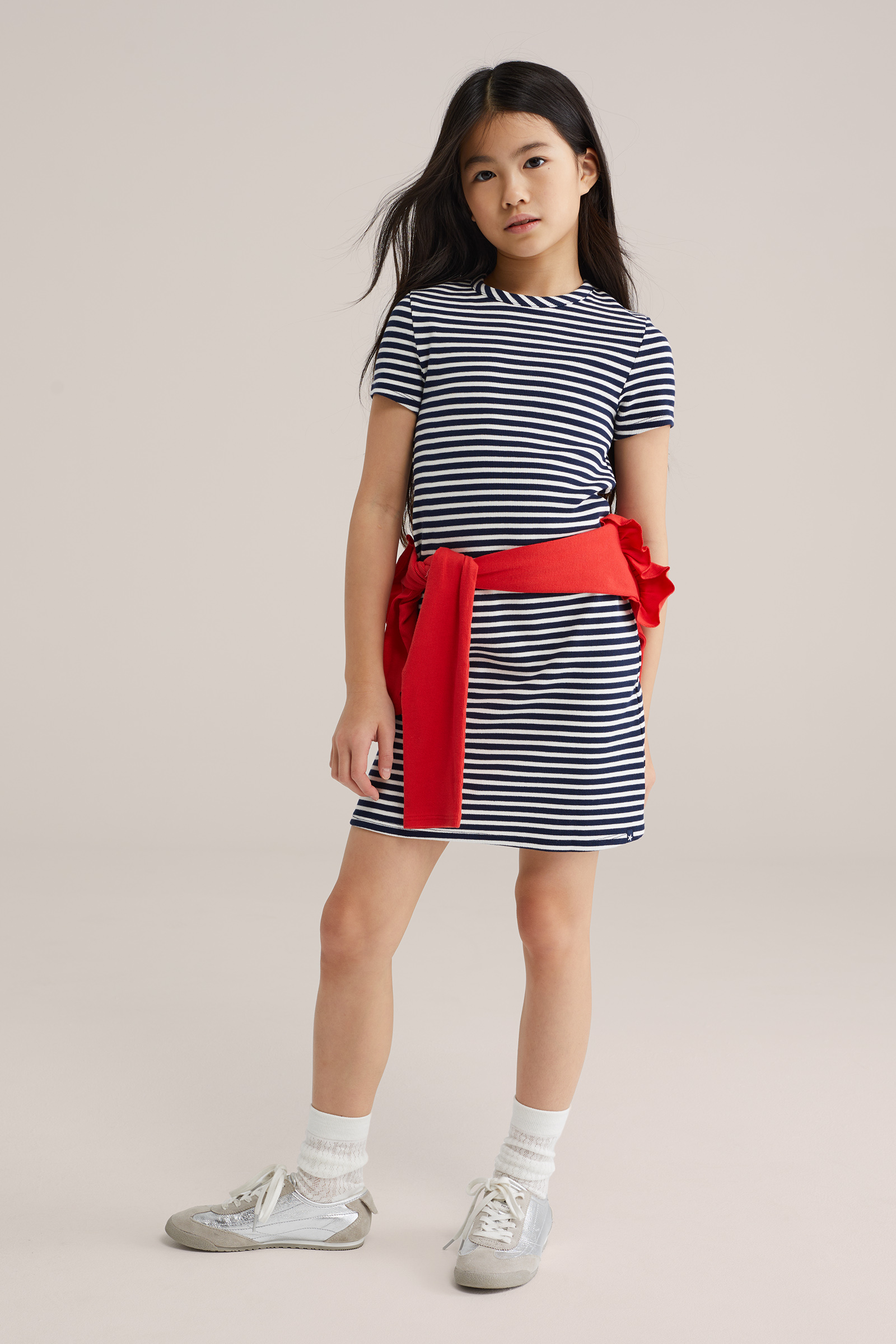 Meisjes jurk van ribstof met contrast