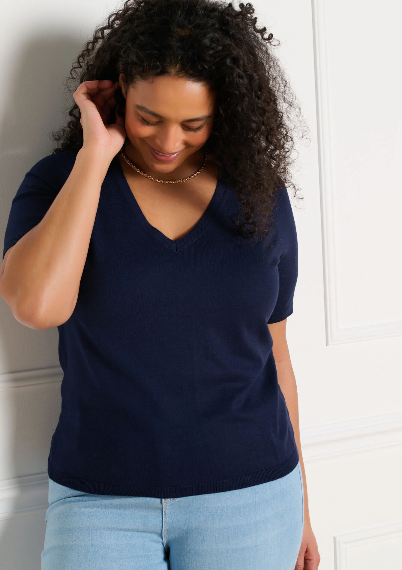 Korte mouwen V-hals top