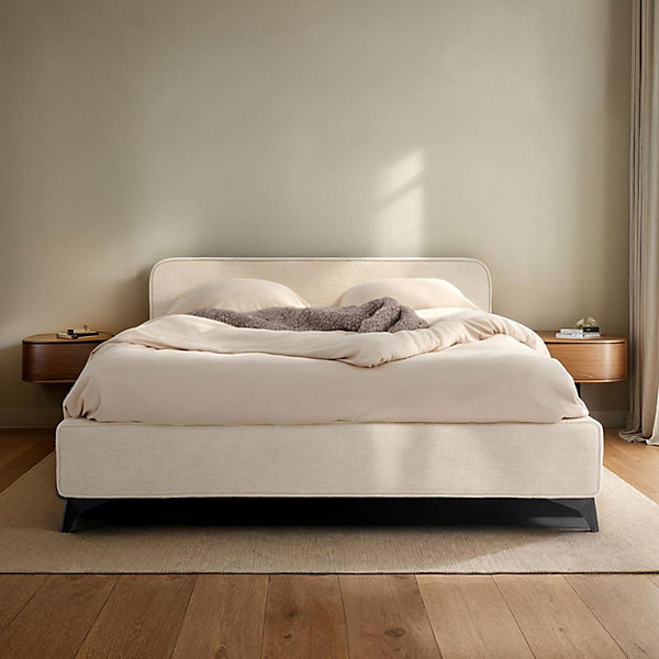 Lit double LEVERDA 140 x 190 cm, revêtement en tissu - Blanc