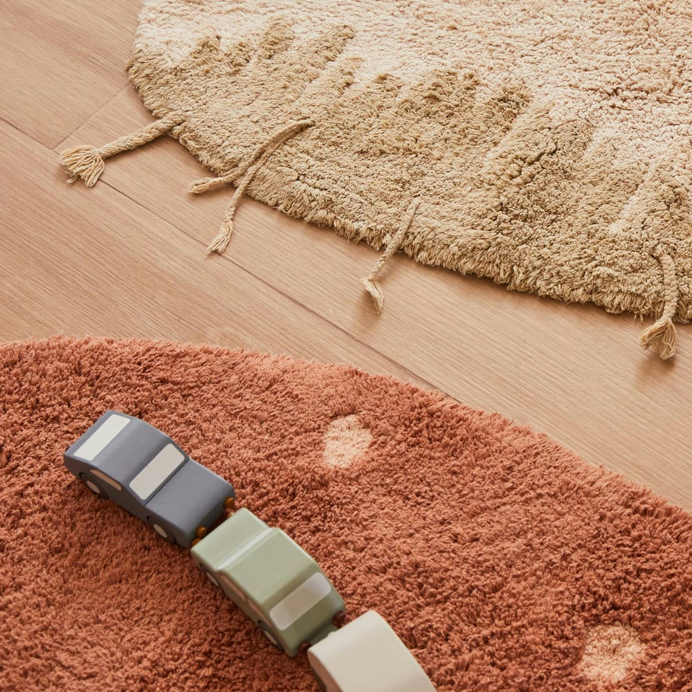 MUSHROOMS HUNTS - Tapis lavable Rond Dot Châtaigne en coton