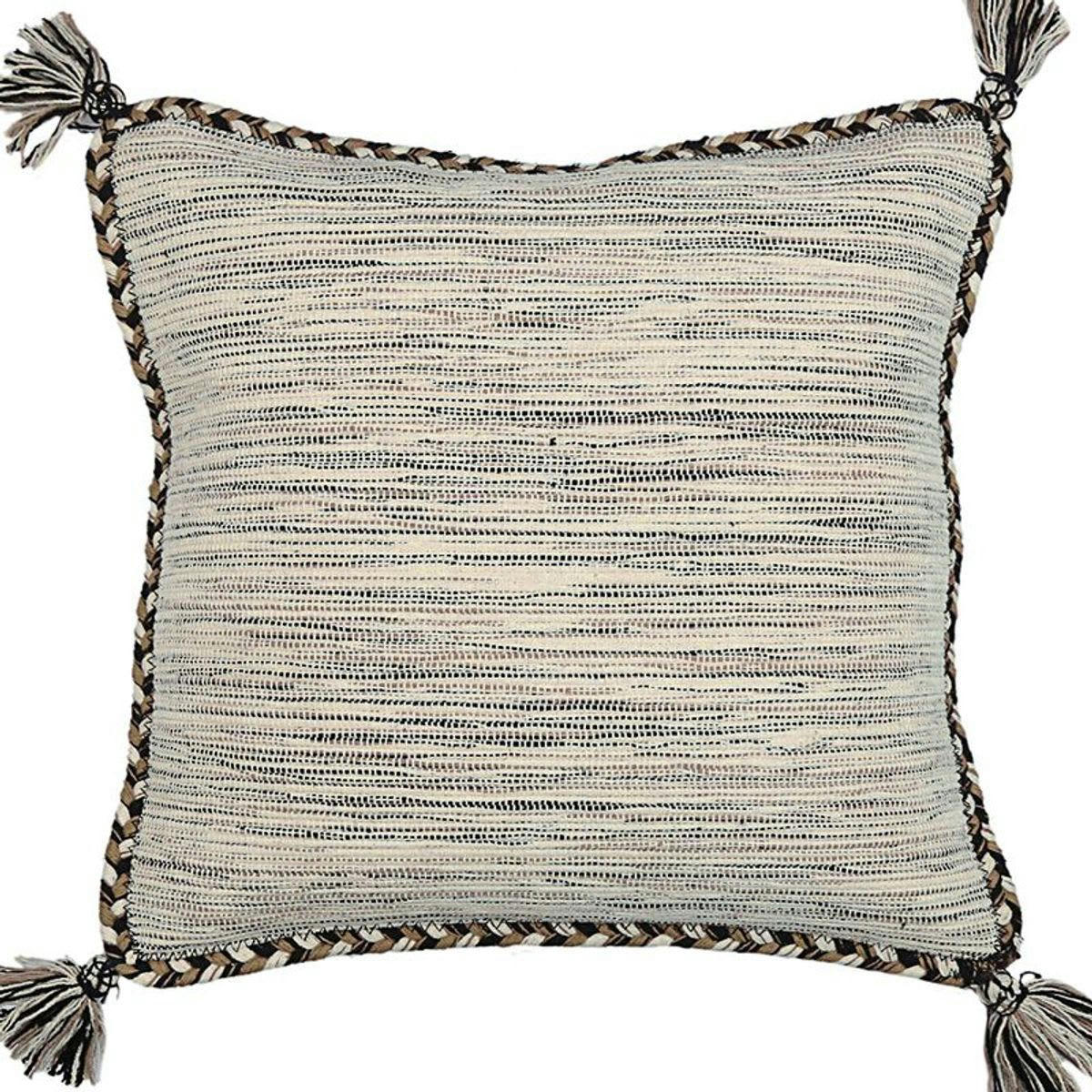 SAHARA - Coussin 100% coton tissé et tressé blanc beige 45x45