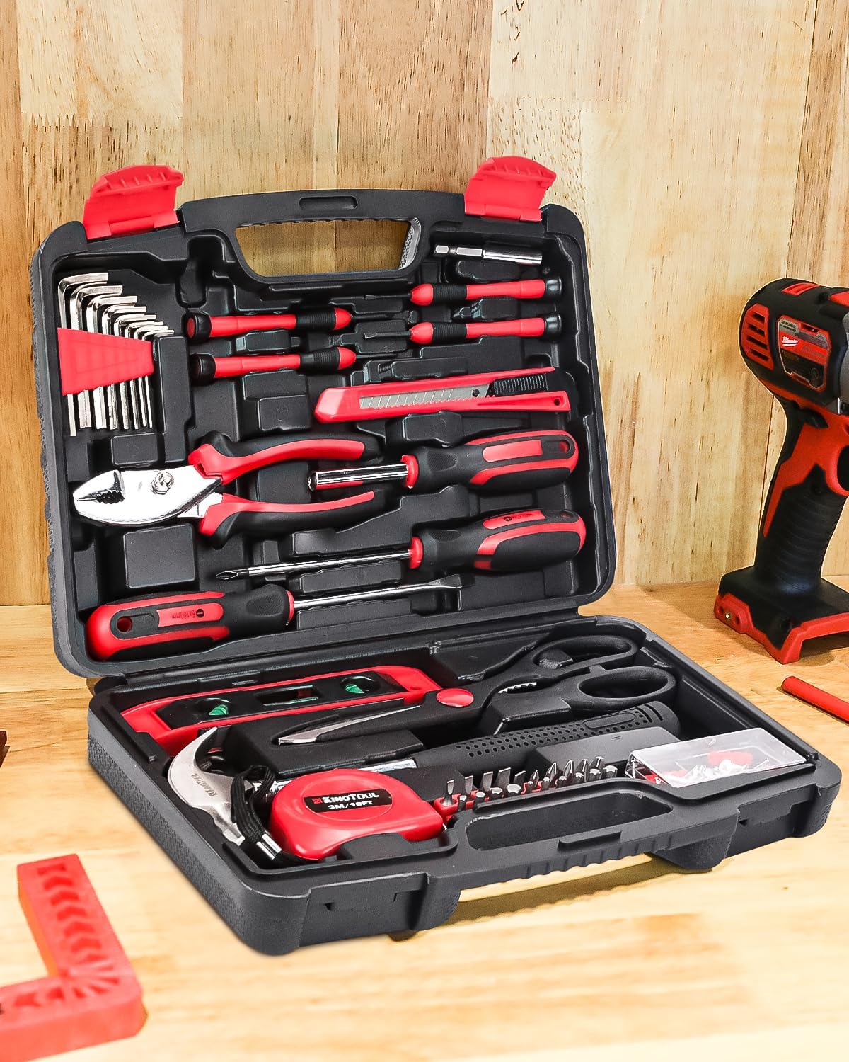 KINGTOOL Home Tool Set Kit - 286 PCS Home Auto Repair Tool Kit with Rolling Tool Box, Mechanic Tool Sets with 21V Max Cordless Power drill, Perfect for Homeowner, Diyer, Handyman(286-Pieces)