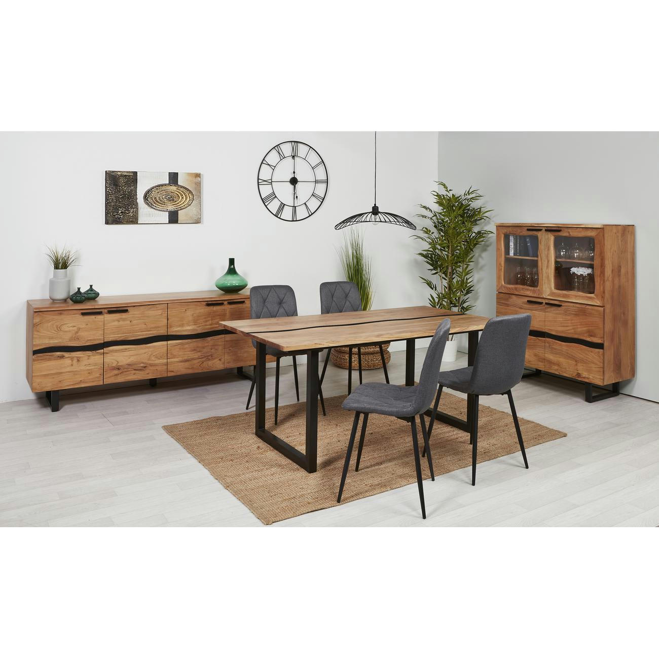 WAVE - Table à manger en Acacia Massif 8 personnes Marron