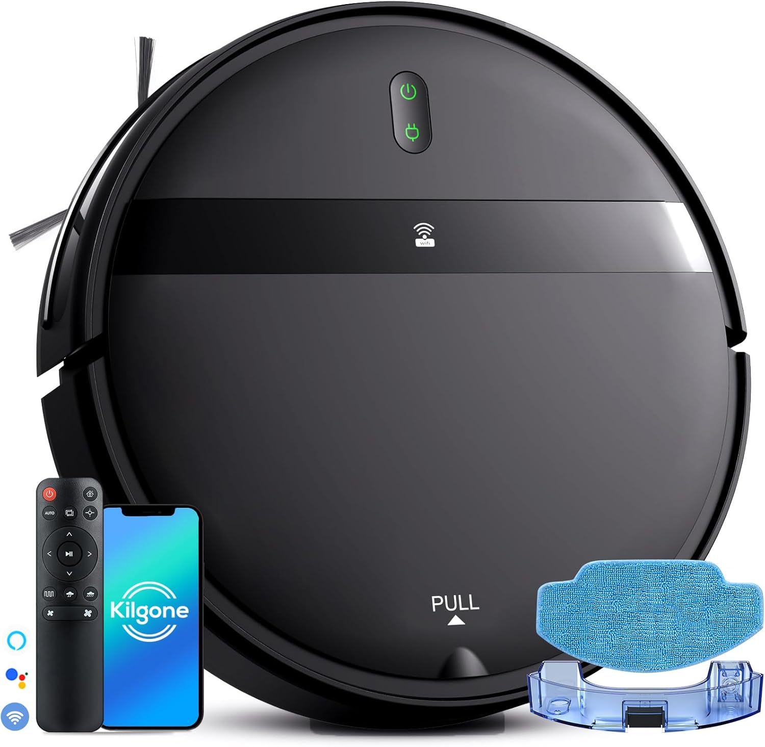 Kilgone Ultra-Slim 2.8in Robot Vacuum & Mop, Quiet 65dB, No-Tangle, Smart 3D Obstacle Avoidance, 2H Runtime for Pet Hair, Hard Floor & Low-Pile Carpet, App/Alexa