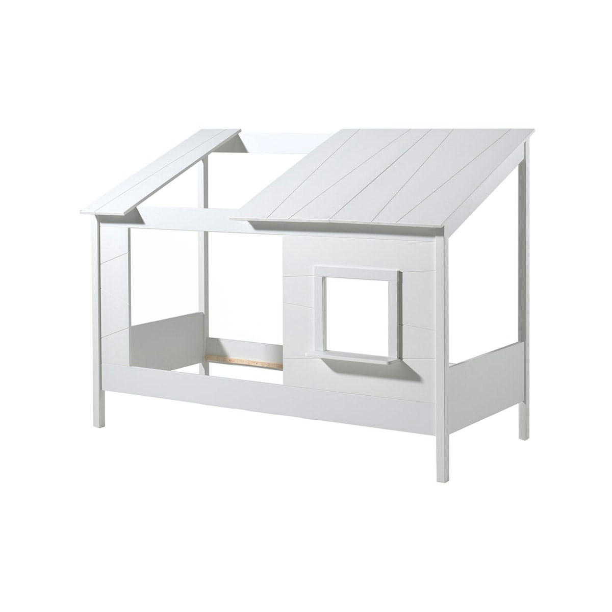 HOUSEBED - Lit cabane 90x200 toit semi-ouvert fenêtre sommier inclus blanc