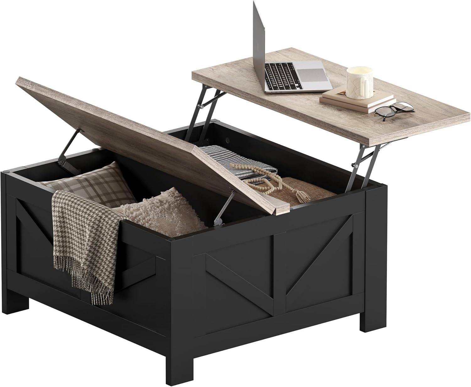 Yaheetech Lift Top Coffee Table with Storage, Square Coffee Table for Living Room, 31.5 Inches Center Tables with Large Hidden Storage Compartment for Home Office, Black&Gray